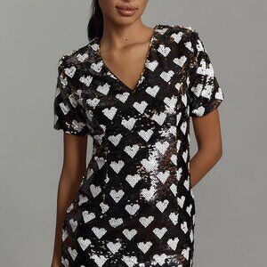 Endless Rose Short-Sleeve V-Neck Sequin Shift Mini Dress